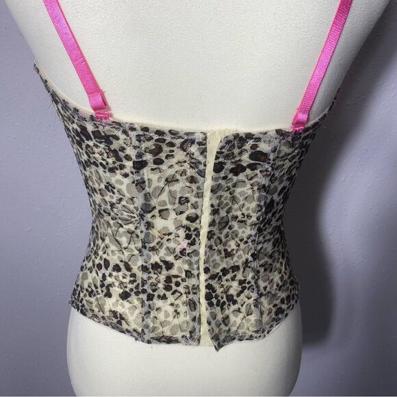 Women's Flirty Hot Pink Lace & Animal Print Coquette Corset Size Large - Picture 5 of 16
